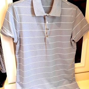 Ralph Lauren, short fleece classic golf polo, grey/white stripe, Small, 4-button